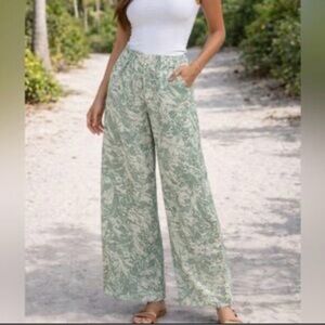 Soft Surroundings Green White Abstract Tie Dye Wide Leg Pull On Pants size m